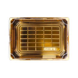 Plastikinis padėklas su dangčiu 1vnt užkandžiams  26 x 18,5 x 4,5 cm