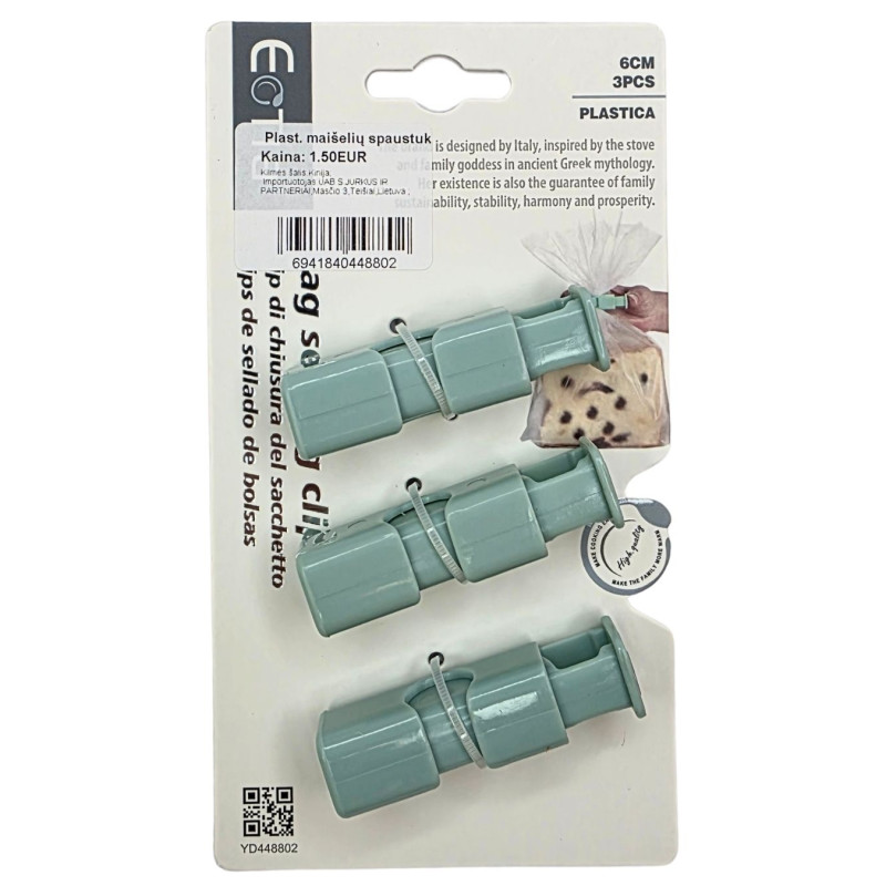 Plastikiniai maišelių spaustukai  3 vnt