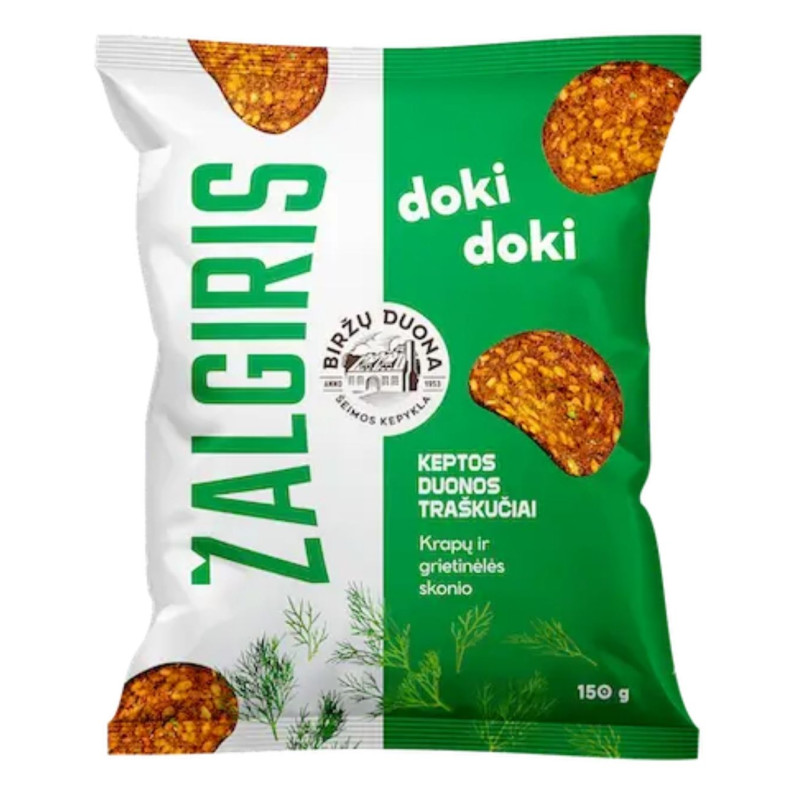Keptos duonos traškučiai Doki Doki Žalgiris krapų ir grietinėlės skonio 150g