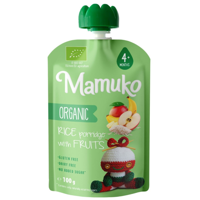 Ekologiška ryžių košė Mamuko su vaisiais nuo 4mėn.100g