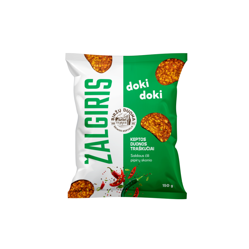 Keptos duonos traškučiai "Doki Doki Žalgiris" saldaus čili pipirų sk.150g