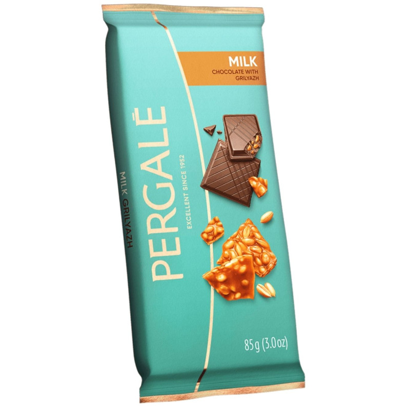 Pieniškas šokoladas Pergalė su griliažo gabaliukais, 85g