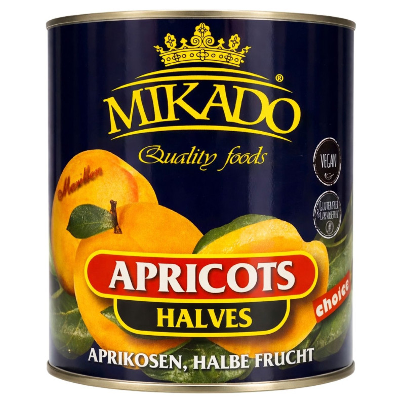 Abrikosų puselės konservuotos Mikado 825g/480g