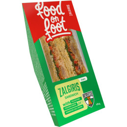 Sumuštinis  Žalgiris  170g su plėšyta kiauliena, čederio sūriu ir marinuota aitriąja paprika