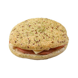Sumuštinis  Focaccia  210g su kumpiu, sūriu ir švelniu padažu