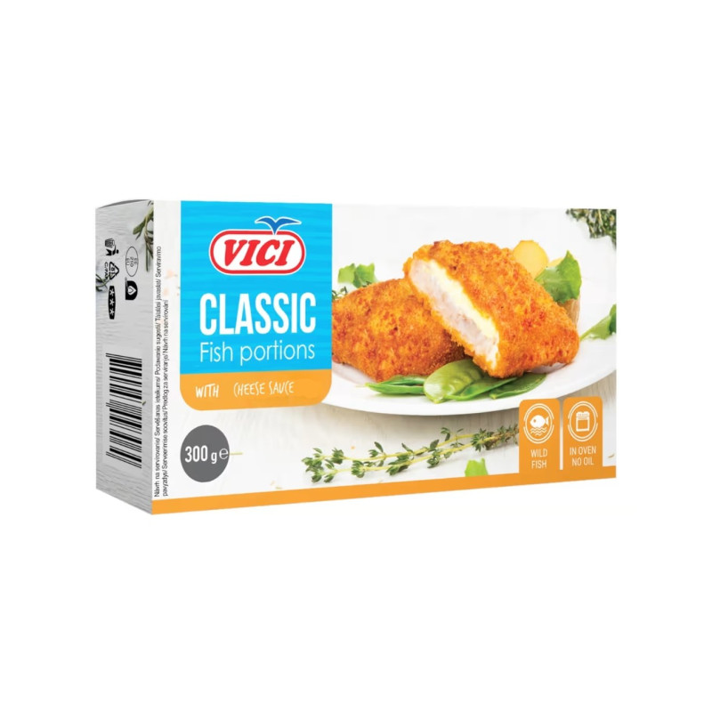 Žuvų faršo porcijos su sūrio padažu sušaldyti 300g VIČI