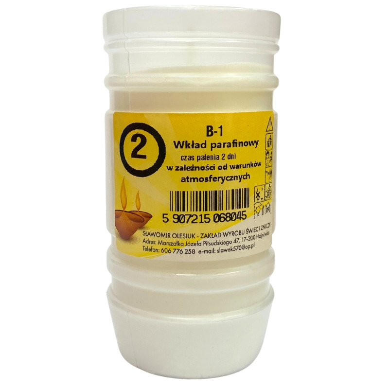 Žvakės įdėklas B - 1  Esant palankioms oro sąlygoms dega iki 48 valandų