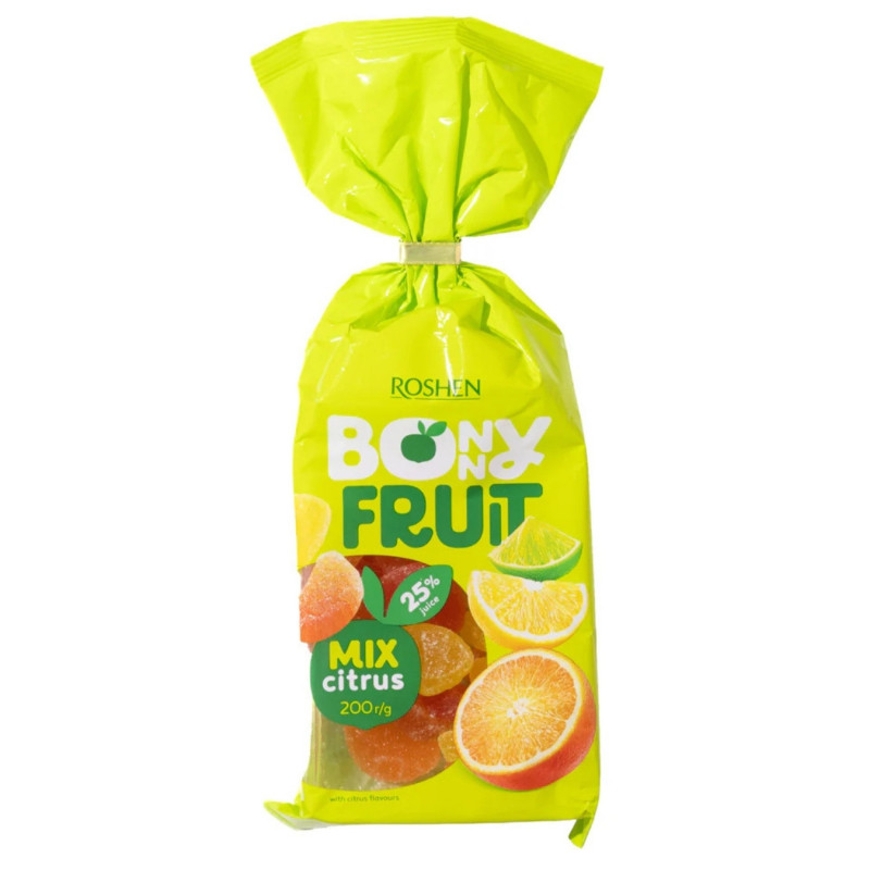 Bonny Fruit Citrus Mix, įvairių vaisių skonio želiniai saldainiai 200g