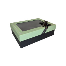 Popierinė dovanų dėžutė juoda spalva dangtelis salotinės spalvos vidutinė 1vnt