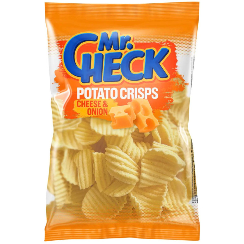 Bulvių traškučiai Mr. Check su sūriu ir svogūnais, 150g