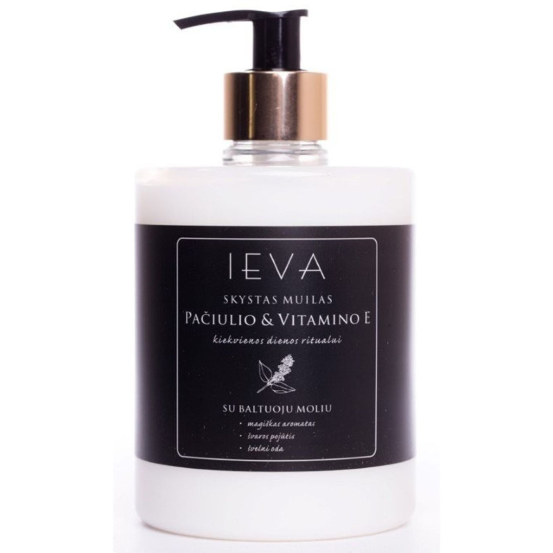 Skystas muilas su dozatoriumi Ieva 500ml Pačiulio ir vitamino E