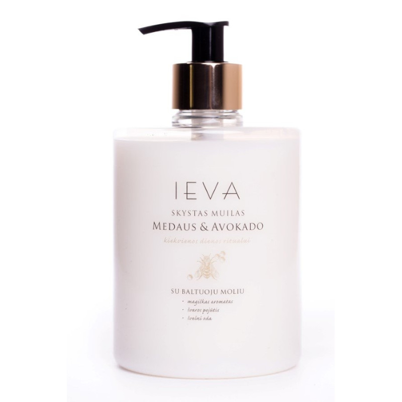 Skystas muilas su dozatoriumi  Ieva 500ml medaus ir avokado