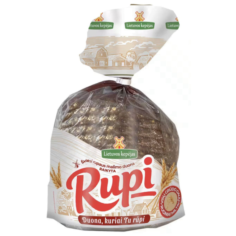 Šviesi viso grūdo dalių ruginių miltų duona Rupi, 600g