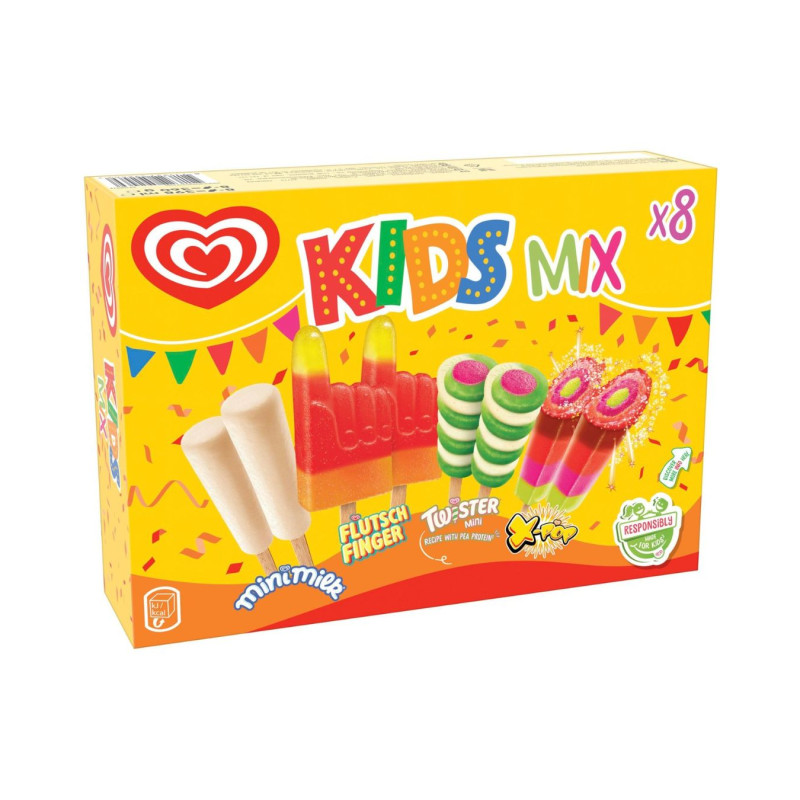 Valgomieji ledai ant pagaliuko Walls Kids MIX, 8vnt/398ml