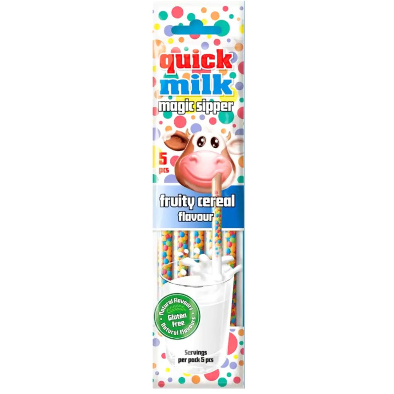 Pieno šiaudeliai Quick Milk įvairių vaisių skonio, 30g