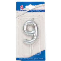 Žvakutė-skaičius "9" sidabro spalvos