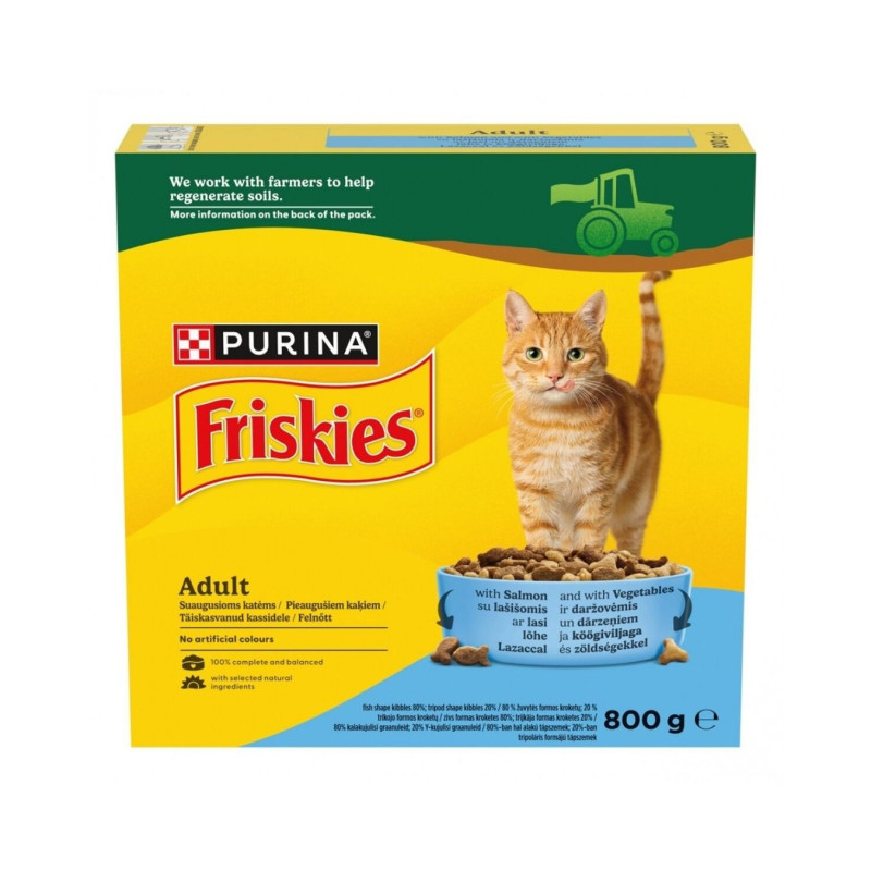 Sausas ėdalas katėms Friskies 800g su lašiša ir daržovėmis