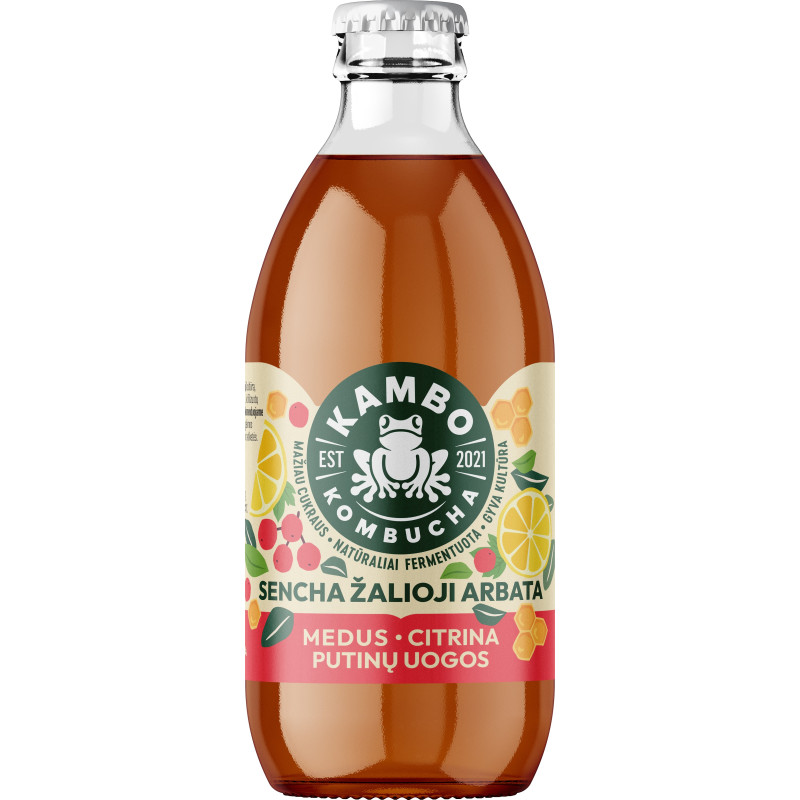 Fermentuotas gėrimas Kambo Kombucha BALANSAS putinų uogos-medus-citrina, 330ml