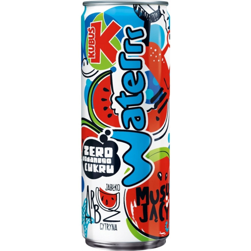 Gazuotas gėrimas Kubuš Waterrr obuolių, arbūzų, citrinų skonio, 250ml