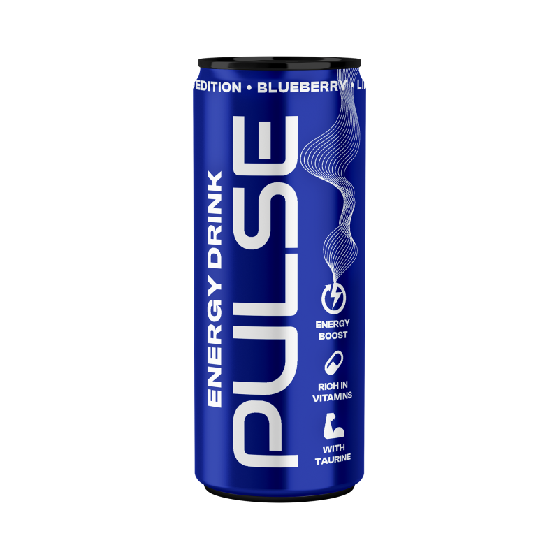 Gazuotas gaivusis energinis gėrimas PULSE mėlynių skonio,250ml