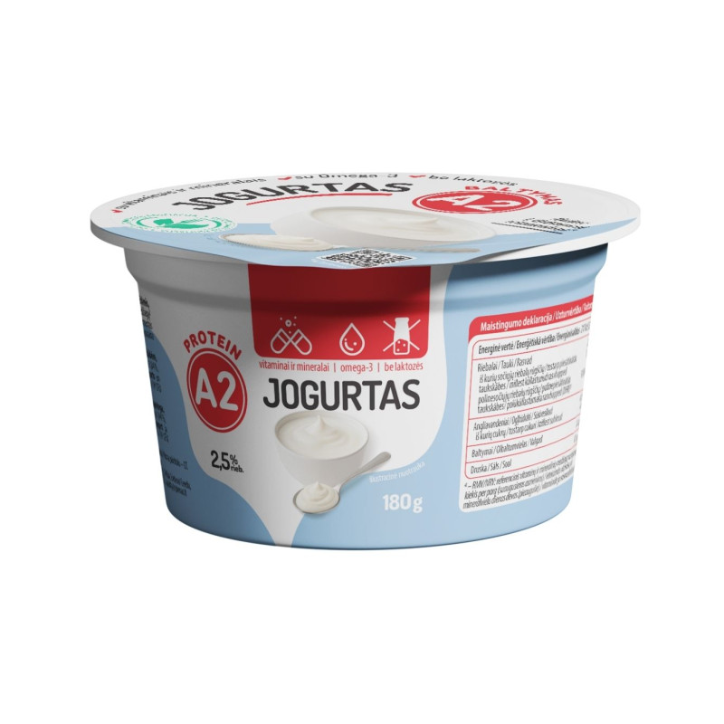 Jogurtas iš A2 pieno su vitaminais mineralais ir omega-3 (2.5%), 180g