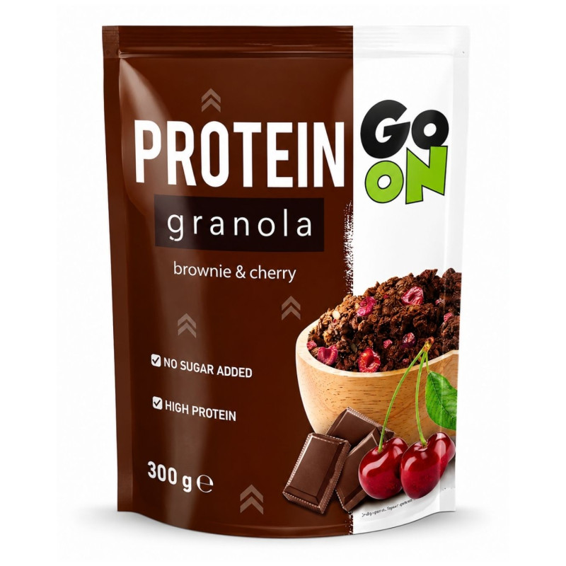Protein Granola pilno grūdo dribsniai su šokoladu ir liofilizuotomis vyšniomis, 300 g