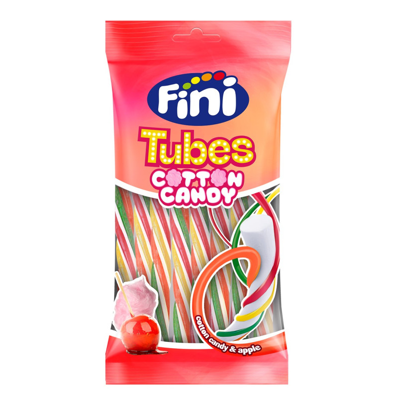 Vaisių skonio saldainiai guminukai Fini Tubes 80g su cukraus vata
