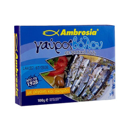 Ančiuviai augaliniame aliejuje Ambrosia 100g/60g su raudonėliais ir česnakais