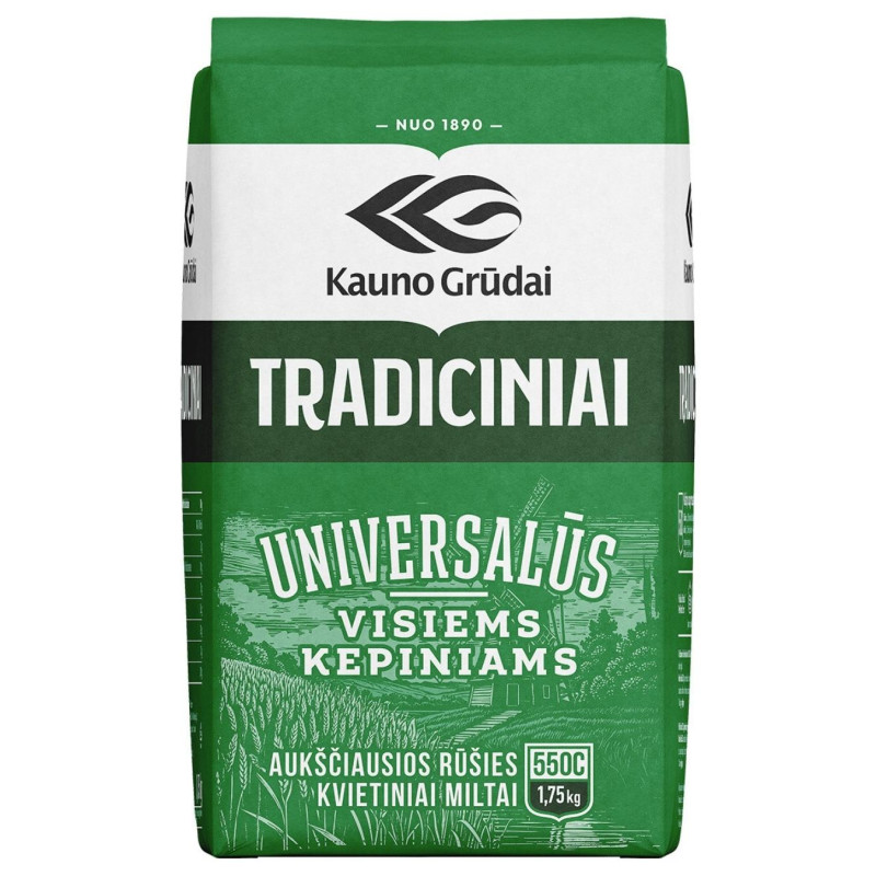 Tradiciniai kvietiniai miltai Kauno grūdai  550C, 1,75kg