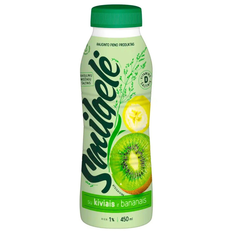 Rauginto pieno produktas Smilgelė su kiviais ir bananais, skaidulomis, 450 ml