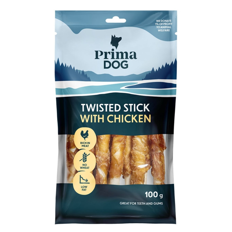 PrimaDog vištienos ir apdorotos odos lazdelės, 100 g, 11 vnt