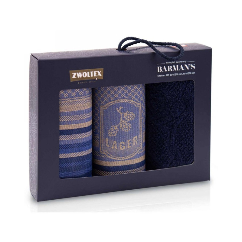 Virtuvinių rankšluosčių rinkinys ZWOLTEX BARMAN’S LAGER, mėlyni, 3 vnt