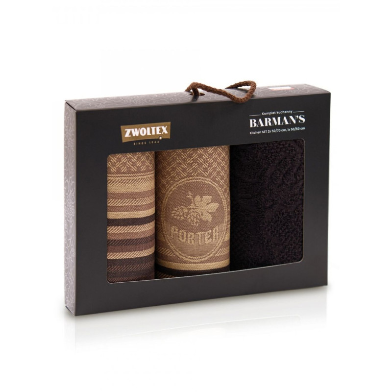 Virtuvinių rankšluosčių rinkinys ZWOLTEX BARMAN’S PORTER, rudi, 3 vnt