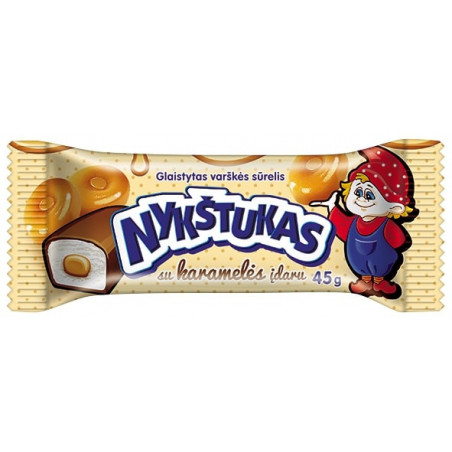 Surelis Glaistytas varškės sūrelis NYKŠTUKAS su karamelės įdaru 21% 45g